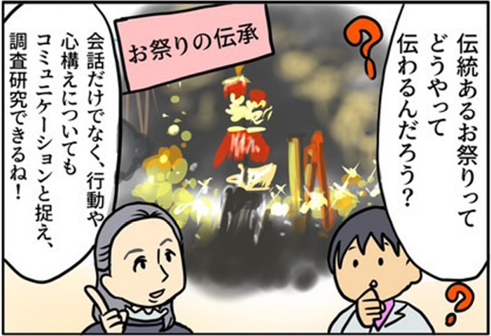 解き明かせると面白い！コミュニケーションの仕組み 2 | 「お祭りの伝承」伝統あるお祭りってどうやって伝わるんだろう？/会話だけではなく、行動や心構えについてもコミュニケーションと捉え、調査研究できるね！